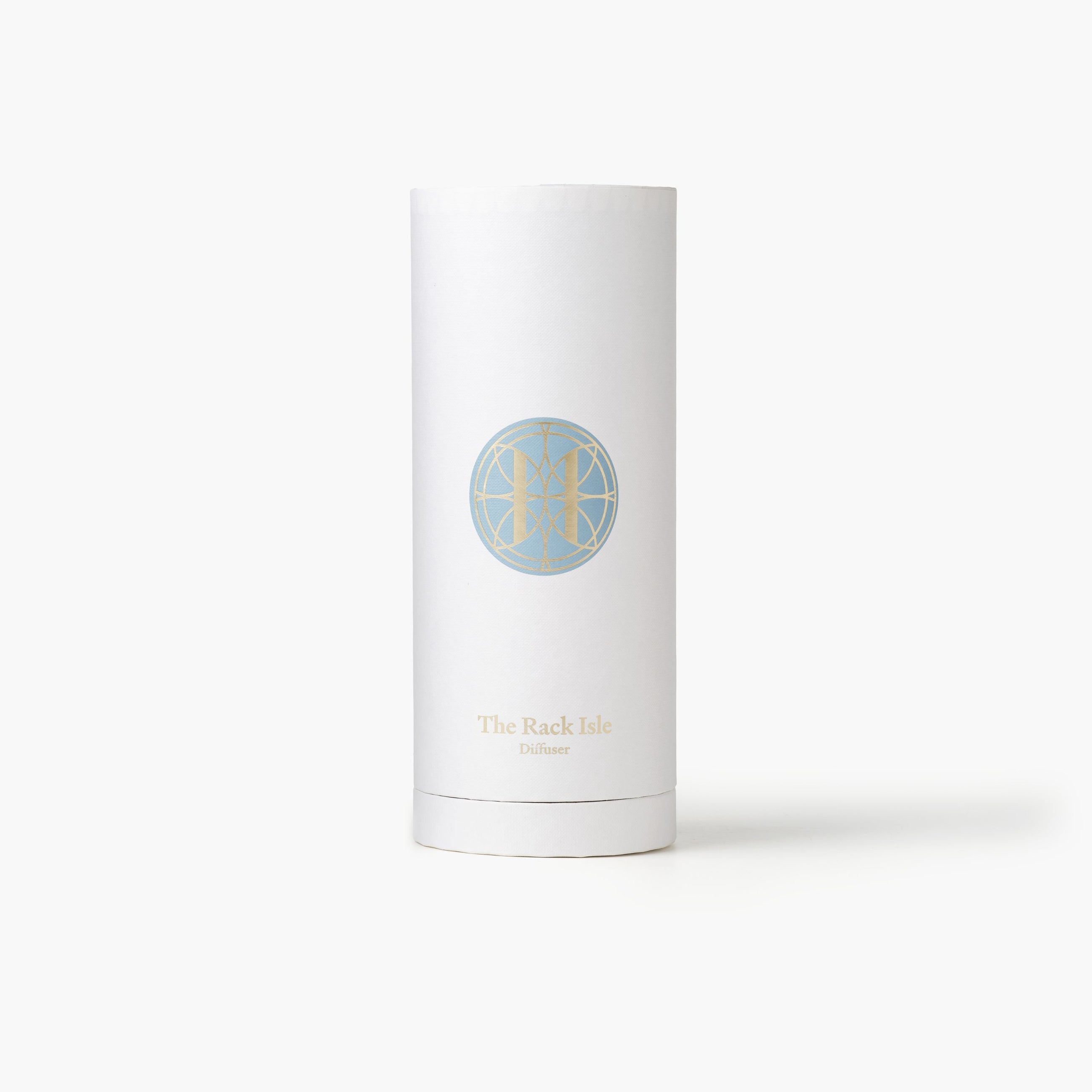 Eleven Bibury 'Rack Isle' Diffuser white cylindrical container with a blue circular logo on a white background