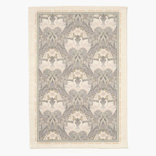 Printed cotton tea towel with Bibury Swan design on a plain background.