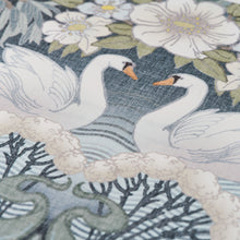 Pattern of swans and floral design on a wallpaper background