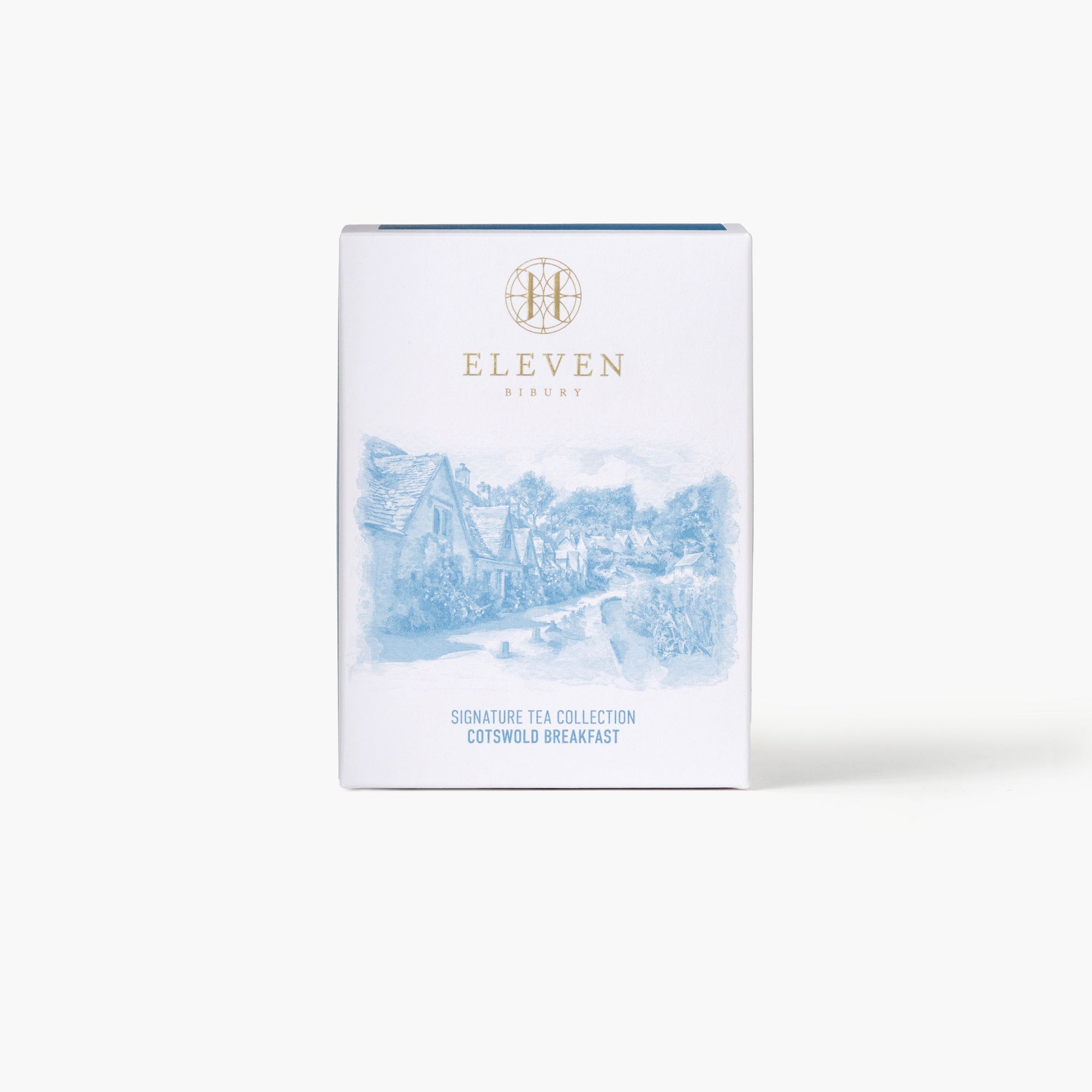 Cotswold Breakfast Tea box with 'Eleven Bibury' branding on a white background