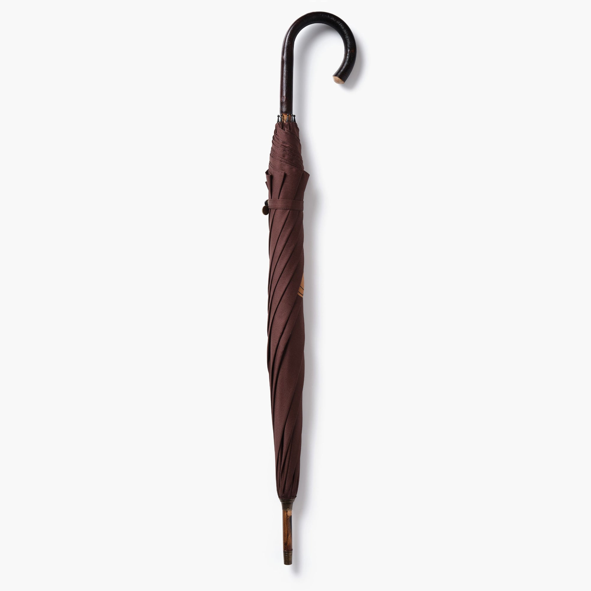 brown umbrella with chestnut crook handle