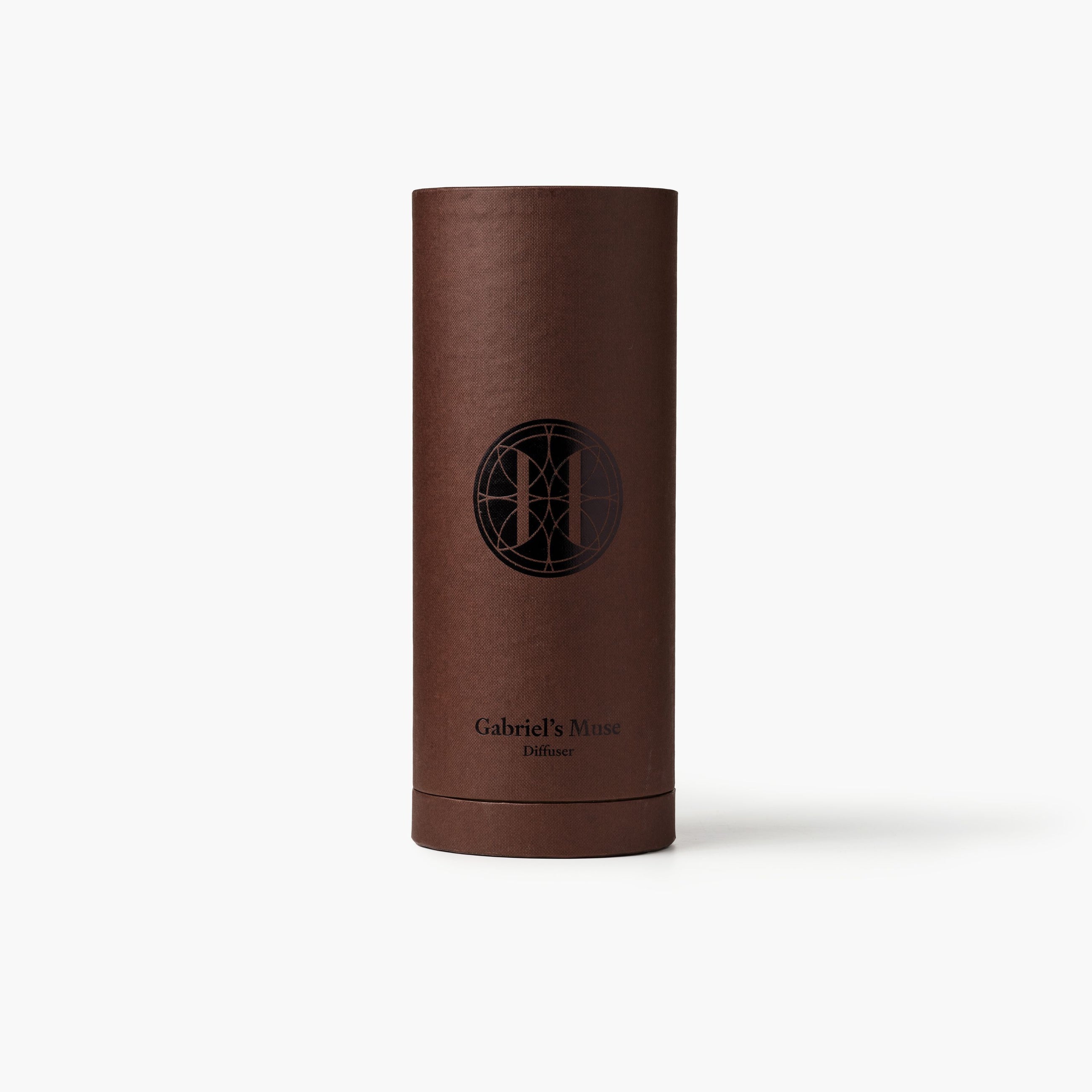 Eleven Bibury 'Gabriel's Muse' diffuser in brown cylindrical container with a logo and text on a white background