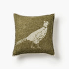 Green cushion with a pheasant design on a white background