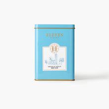 Blue Hot Chocolate canister with 'Eleven bibury' branding on a white background