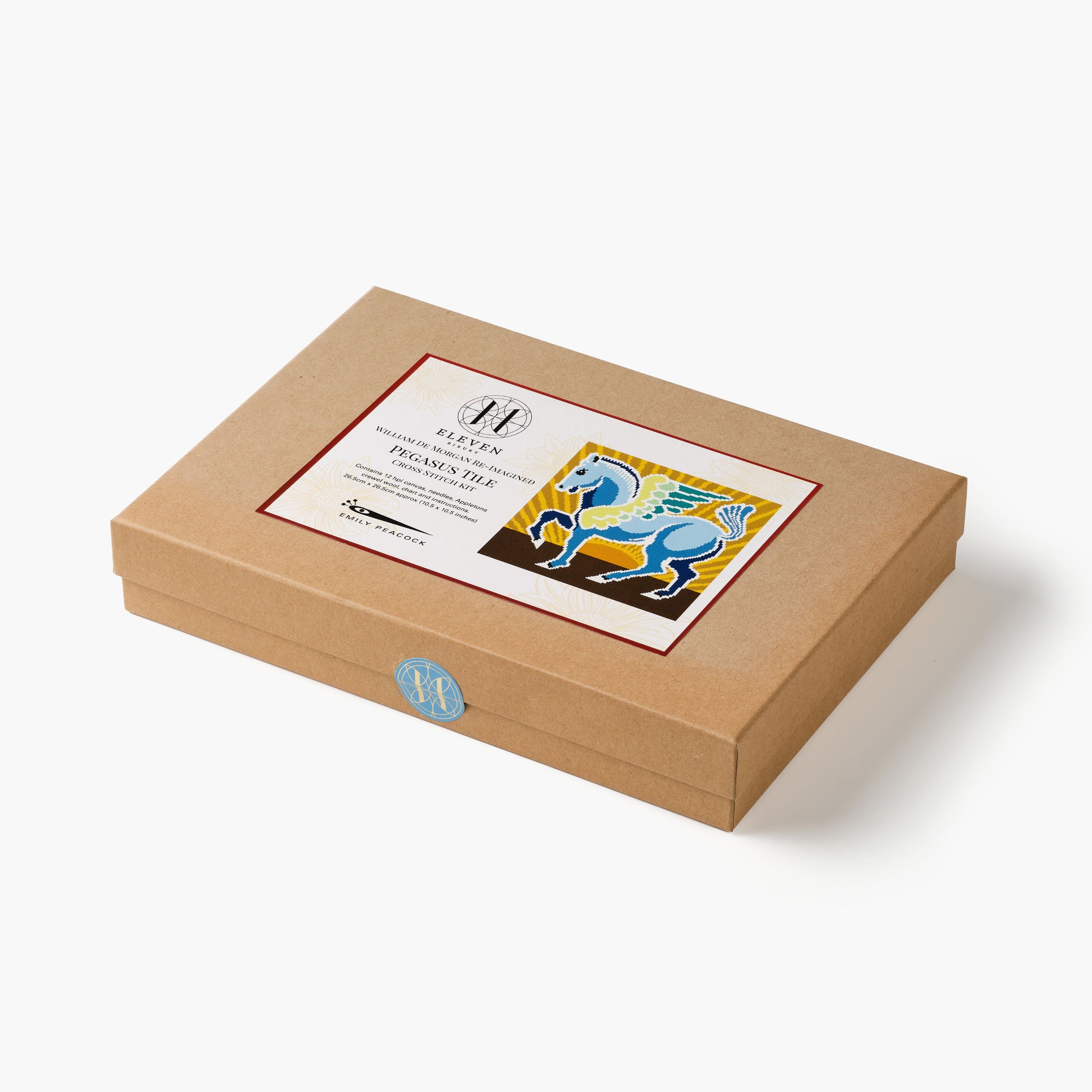 Brown box with a label featuring a horse illustration on a white background